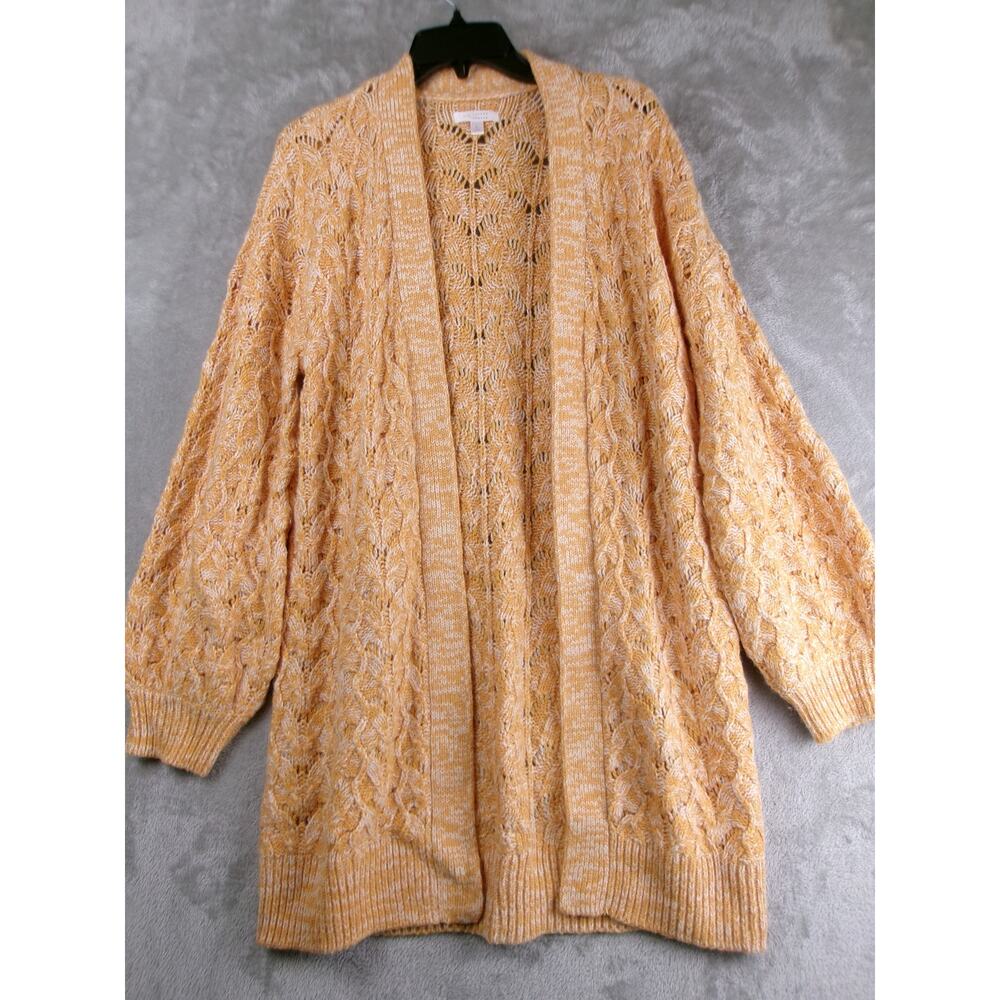 LC Lauren Conrad Mustard Marled Cable Knit Long Open Cardigan Size L